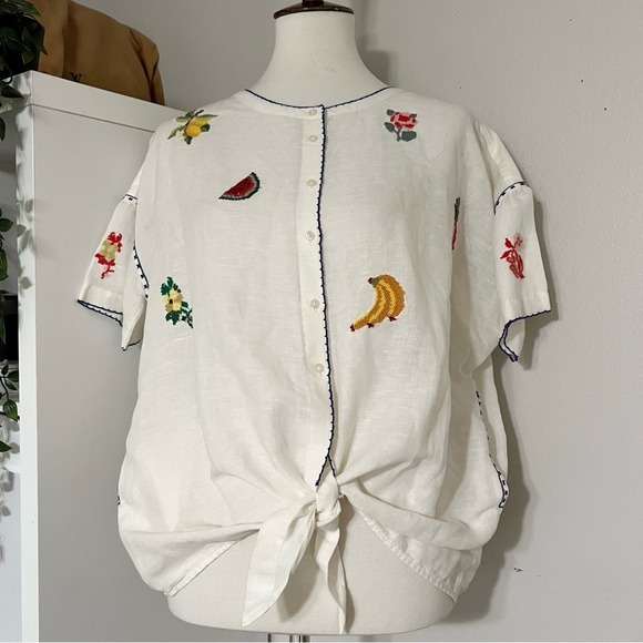 Anthropologie Intropia Needlepoint‎ Embroidered Fruit Blouse Size Small - Picture 6 of 12